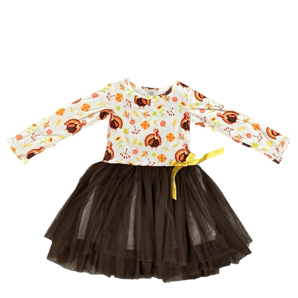 Thanksgiving Dress Girls Small Turkey Fall Autumn Twirly Tulle Skirt November